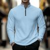 Men Waffle Knit Long Sleeve Top Half Zip Stand Collar Casual Pullover