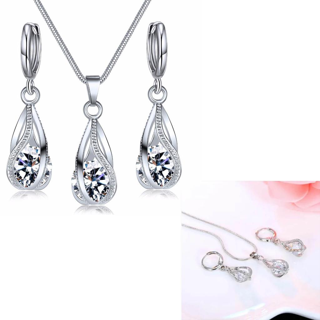 Ohrring-Halsketten-Set Einfache Modische Silberne Ohrring-Halskette für Hochzeiten Jubiläen Partys