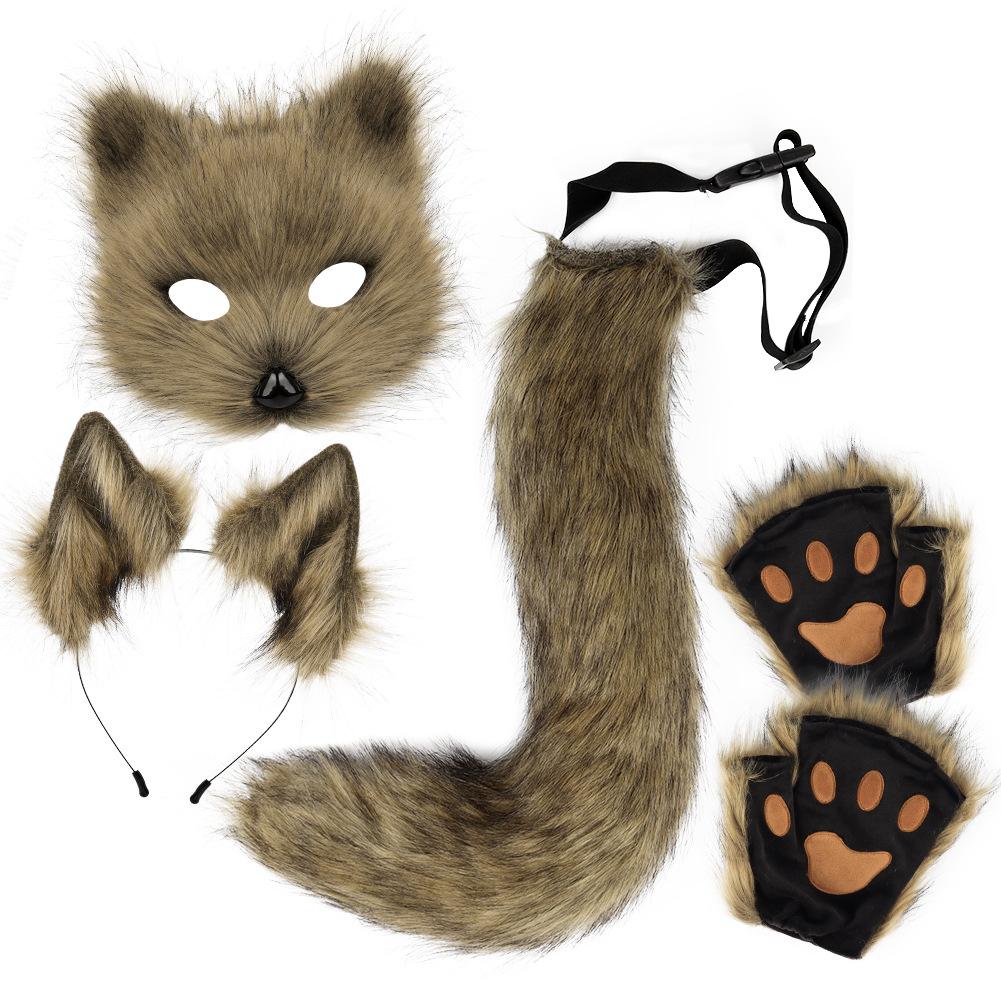 Halloween Plush Fox Mask Set Animal Claws Simulated Fox Ears Headband Tail Animal Tail Accessories