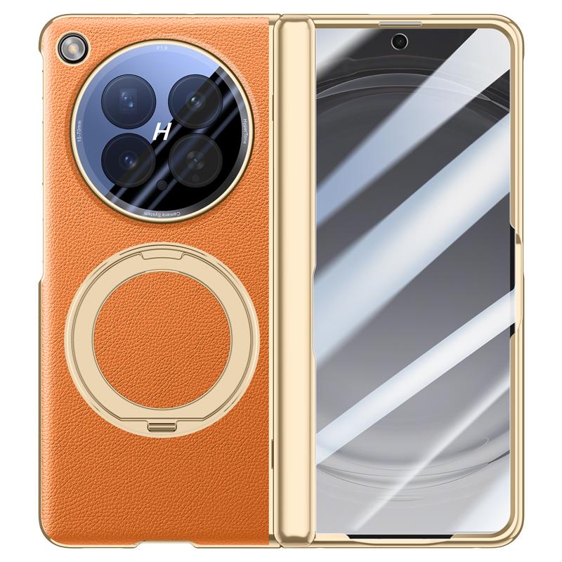 For OPPO Find N6 Case GKK  Leather +PC Hinged Folding Cover with Magnetic Rotating Ring Holder Stand with HD Privacy Glass