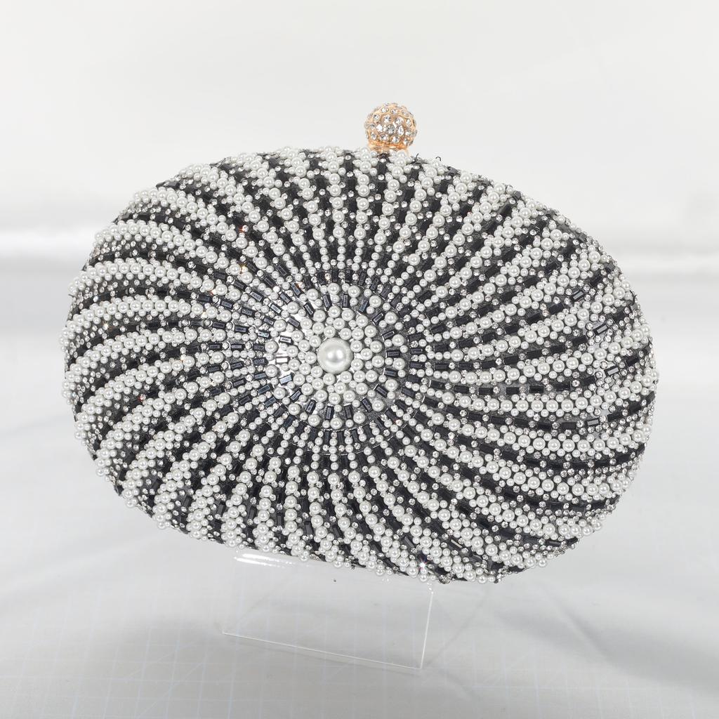 Woman Elegant Grey Gold Diamond Evening Bag Hollow Out Crystal Party Handbag Wedding Bridal Banquet Dinner Clutch Purse