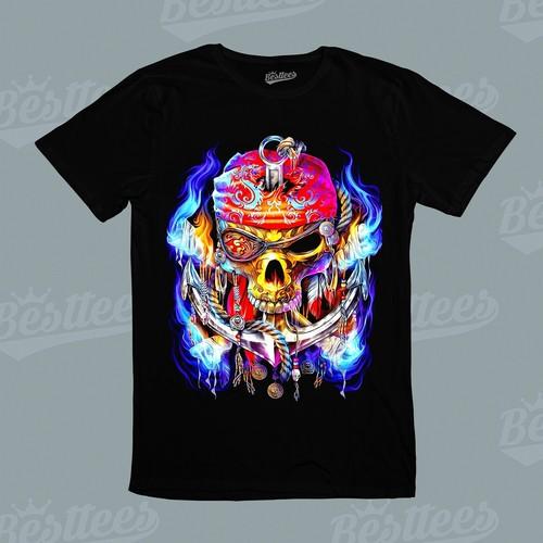 MALE/FEMALE/Kids Punk RainbowPirates Skull Skeleton T-Shirt S разноцветный