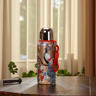 Water Bottle Explosion 111 Good Luck Gold Peacock Light Luxury Thermos Cup Large Capacity Rope Cup Portable Women's Water Cup