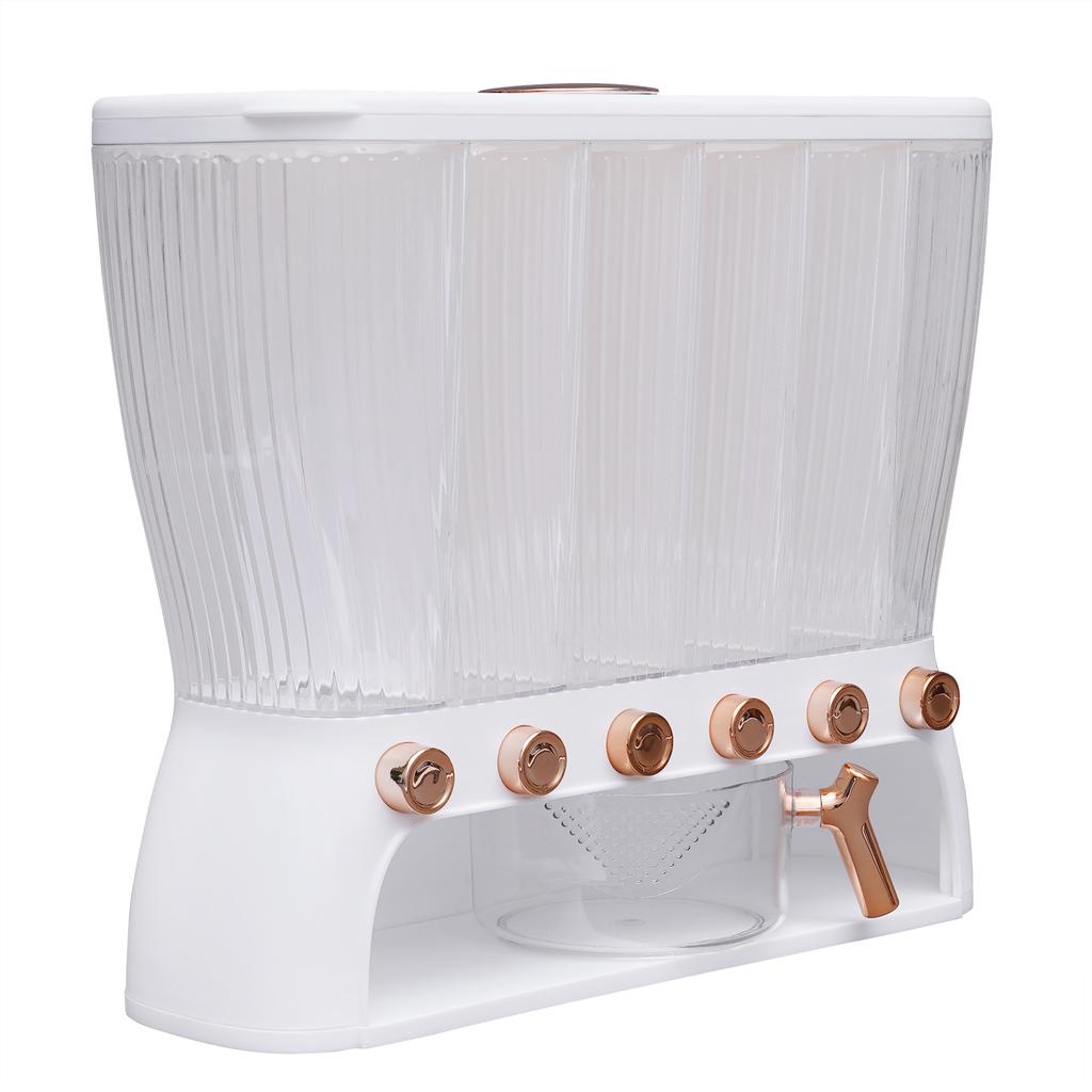 Müsli-Dispenser mit 6 Fächern - Großes Fassungsvermögen von 22,05 lbs, Verstellbare Trennwand, Transparentes Design zur Aufbewahrung von Trockenfutter