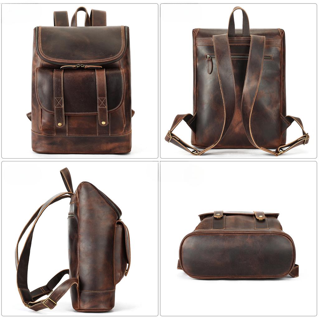 Herren Rucksack Retro Echtleder Casual Rucksack mit großer Kapazität Business Laptoptasche