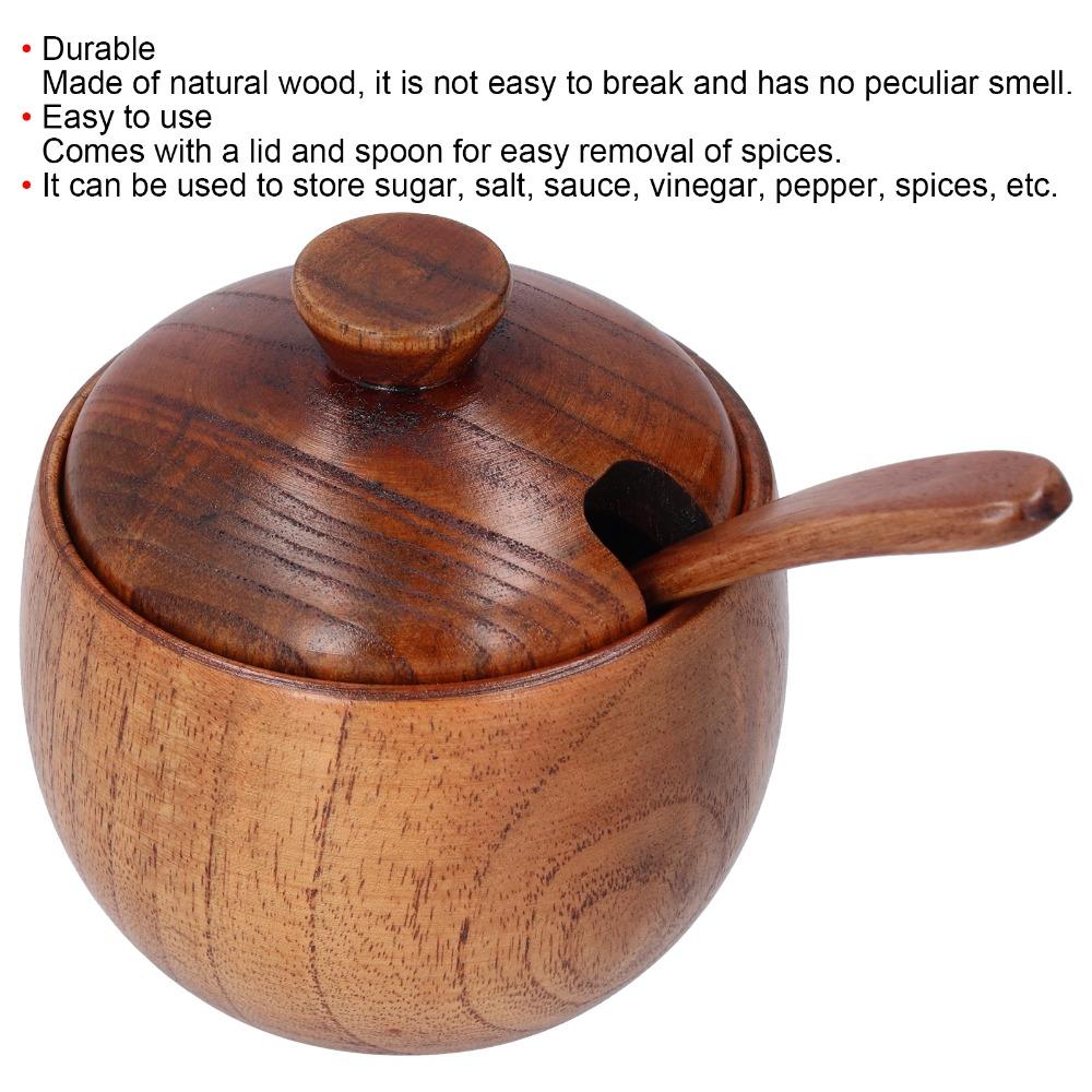 Houten kruidenpotje met deksel en lepel Zoutvaatje Keukengerei Zoutdoos Keuken Thuis