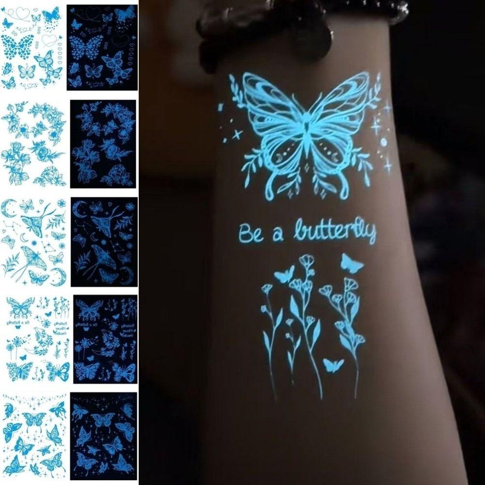 Temporary Luminous Flower Tattoo Sticker Rose Butterfly Floral Fake Tattoos  Beauty Tools