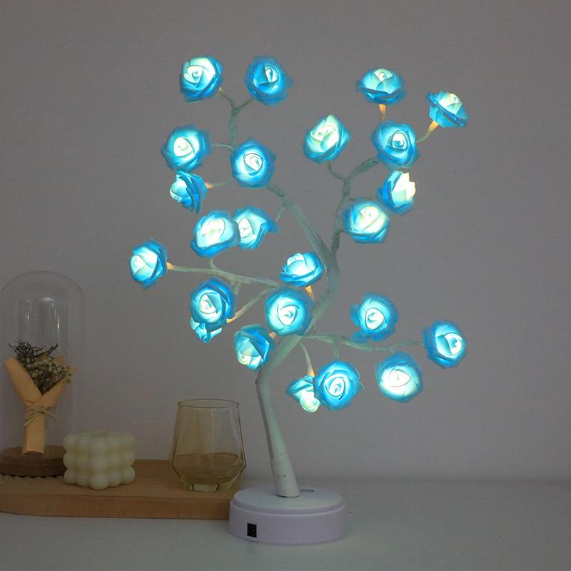 Romantic LED Rose Flower Night Light - USB & Battery Powered Colorful Decorative Tree Branch Desk Lamp.