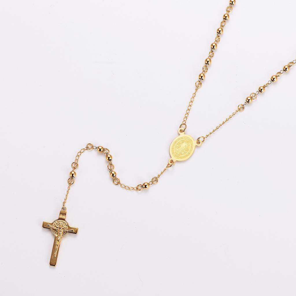 Pendentif Croix Plaqué Or 18K Imperméable Bijoux Collier Chapelet en Acier Inoxydable pour Femmes