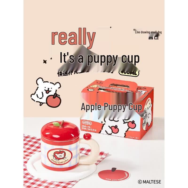 AKIRO Line Art Puppy & Apple Ceramic Mug