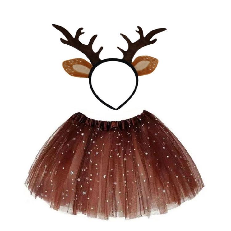 Christmas Deer Ear Headband Tail Nose Skirt for Women Girl Birthday Halloween Cosplay Party Photography Props