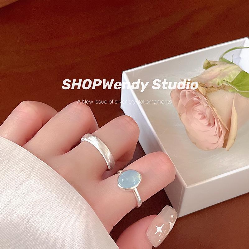 Sky Blue Oval Zircon Adjustable Ring for Women - Elegant Light Luxury Index Finger Band