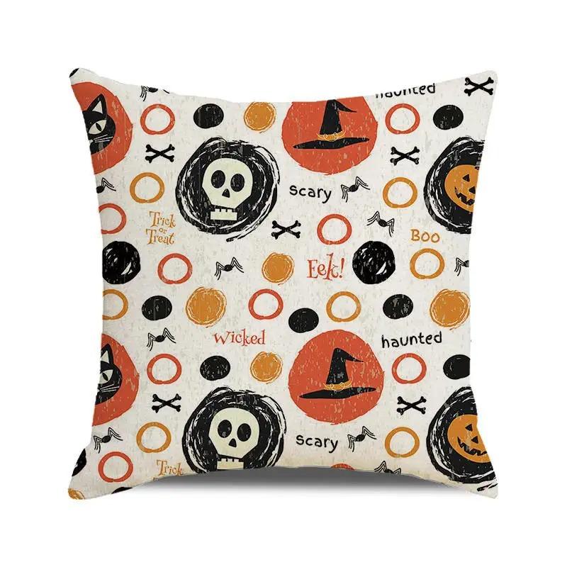 Halloween Decorative Cushion Cover Pumpkin Bat Wizard Ghost Pillowcase Suitable for Home Living Room Sofa Room Decoration