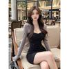 American Fashion Women's Spring Dress with Built-in Padding, Cinched Waist, Slimming Short Skirt, Premium Bodycon Design