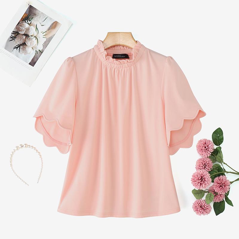 ZANZEA Camicetta da donna casual con colletto alla coreana, volant e maniche corte