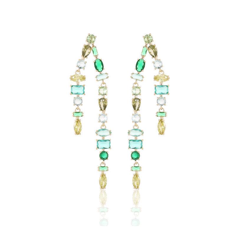 SHEMIAO Fashion Colorful Zircon Tassel Earrings Silver Needle Drop Stud Earrings Geometric Elegant Earrings Girls Jewelry