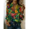 Women's shirt, featuring a vibrant tropical floral design, with long sleeves and button closure, is perfect for beach vacations and casual outings.