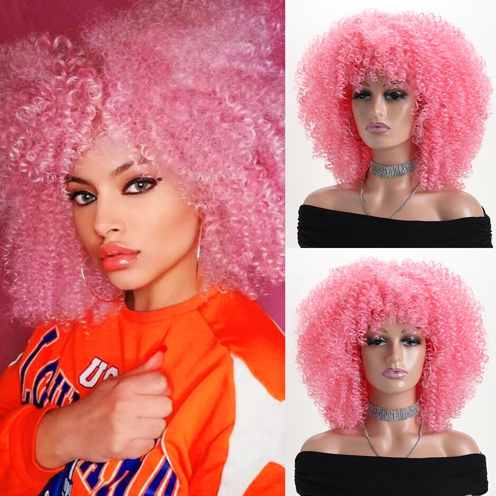 16 Zoll Afro Kinky Curly Synthetikhaar Gradient Lila Perücken mit Pony Weiche Flauschige Faser Perücken für Party Cosplay Tägliche Nutzung