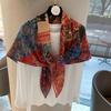 [Variety sunscreen shawl retro printed square scarf women's summer silk cotton silk scarf
