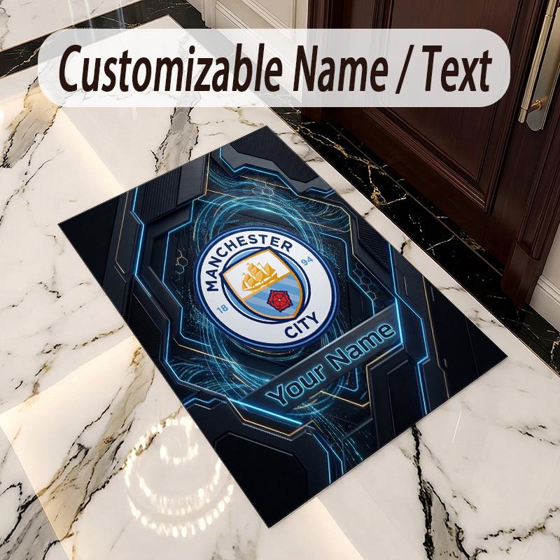 Crystal Velvet Rug Manchester City Print Custom Name Text Floor Mat Home Decor