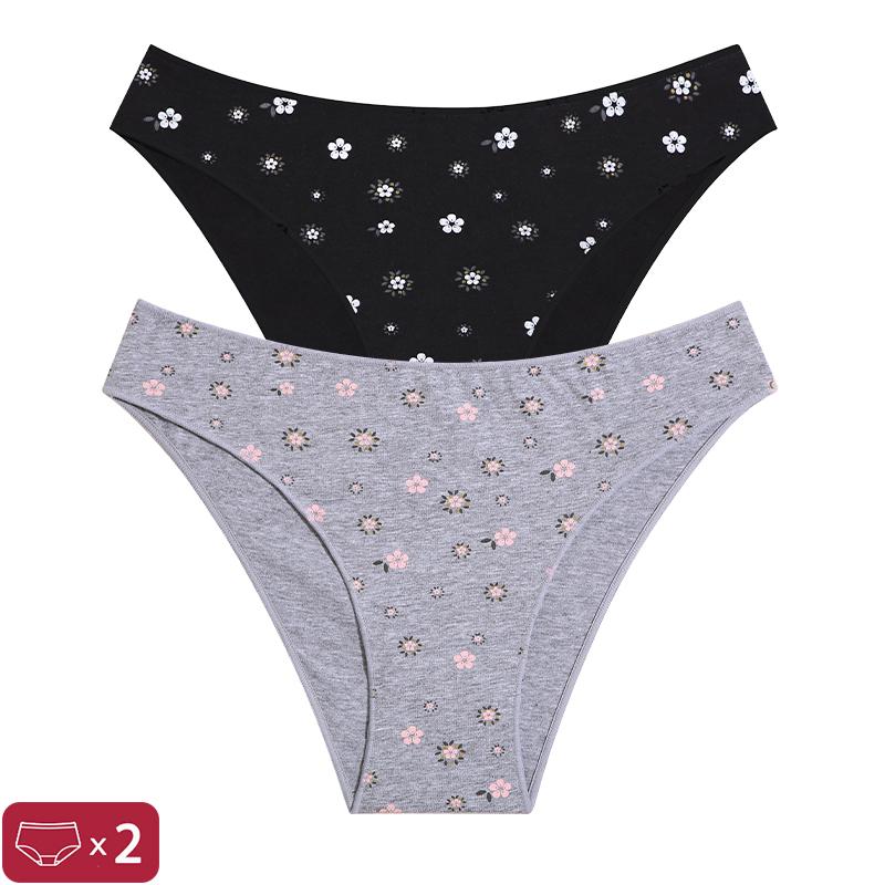 

2 шт./компл. женские хлопковые трусики с низкой посадкой, милые трусы с цветочным принтом, эластичное женское нижнее белье, женское нижнее белье XL&2pcs