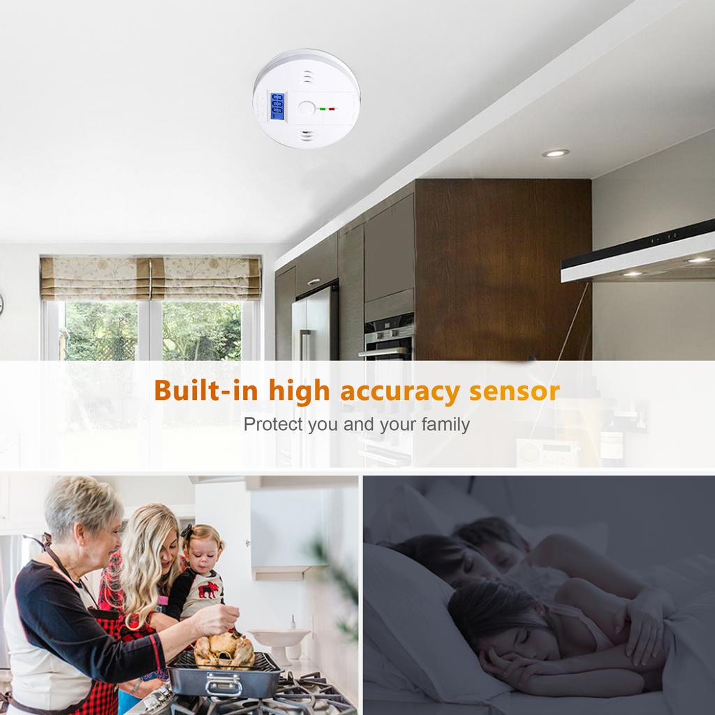 Alarm Carbon Monoxide Alarm Arbon Monoxide Alarm Detector CO Alarm Detector Powered by Battery with LCD Display Voice Warning
