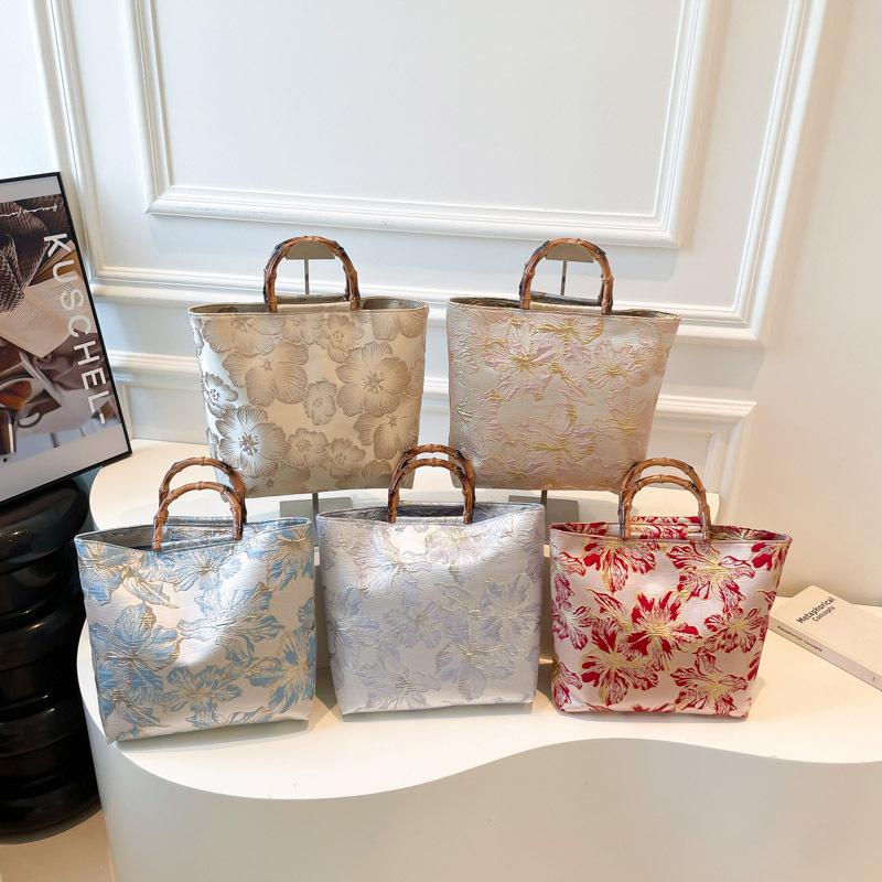 Vintage Green Bottom Dark Red Jacquard Canvas Large Capacity Bags, Women's Handbag, Portable Storage Zipper Closure