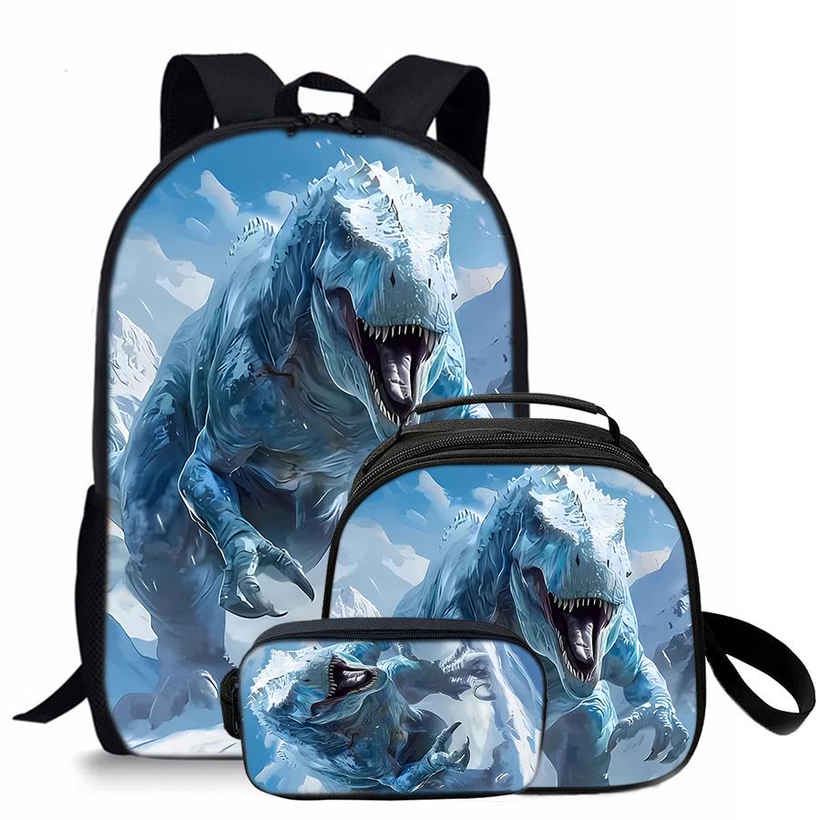 3 Stuks Set Ronde Dinosaurus Lunchtassen, Etui's, Schooltassen Voor Jongens/Meisjes Beste Cadeaus 2D Platte Cartoon Rugzak Voor Kinderen