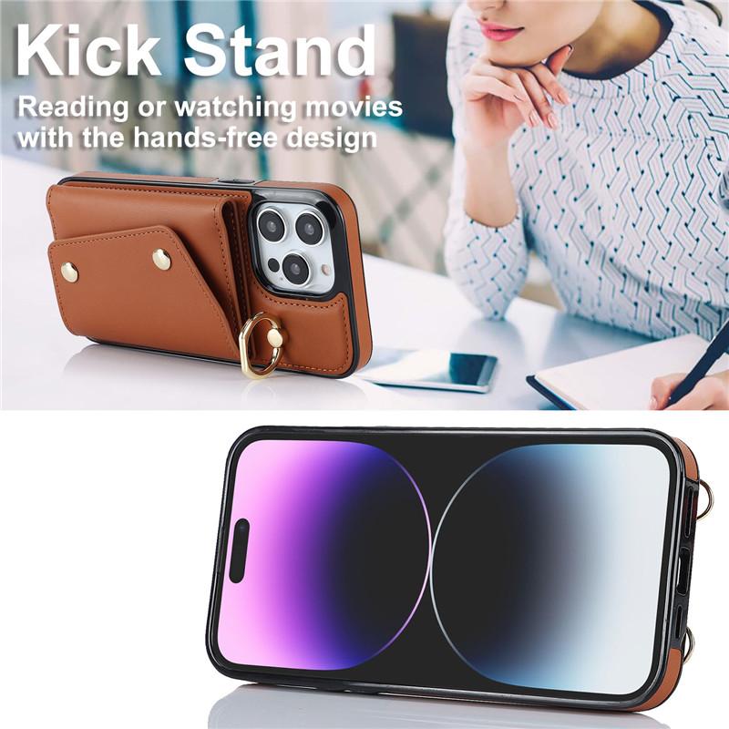 Lanyard Leather Wallet Card Phone Case for iPhone 15 14 Plus 13 12 11 for Samsung Galaxy S23 Ultra S22 Plus S21 FE A54 A14 Note 20 Crossbody FlipCover