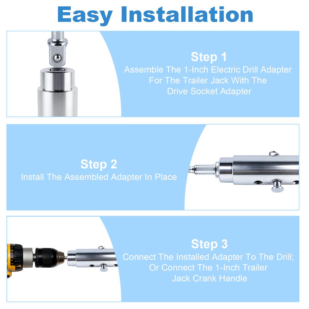 Trailer Jack Drill Adapter, 1 inch Drive Shaft Compatible Cordless Drill Adapter with Socket Bit Attachment for RV Dump Trailers