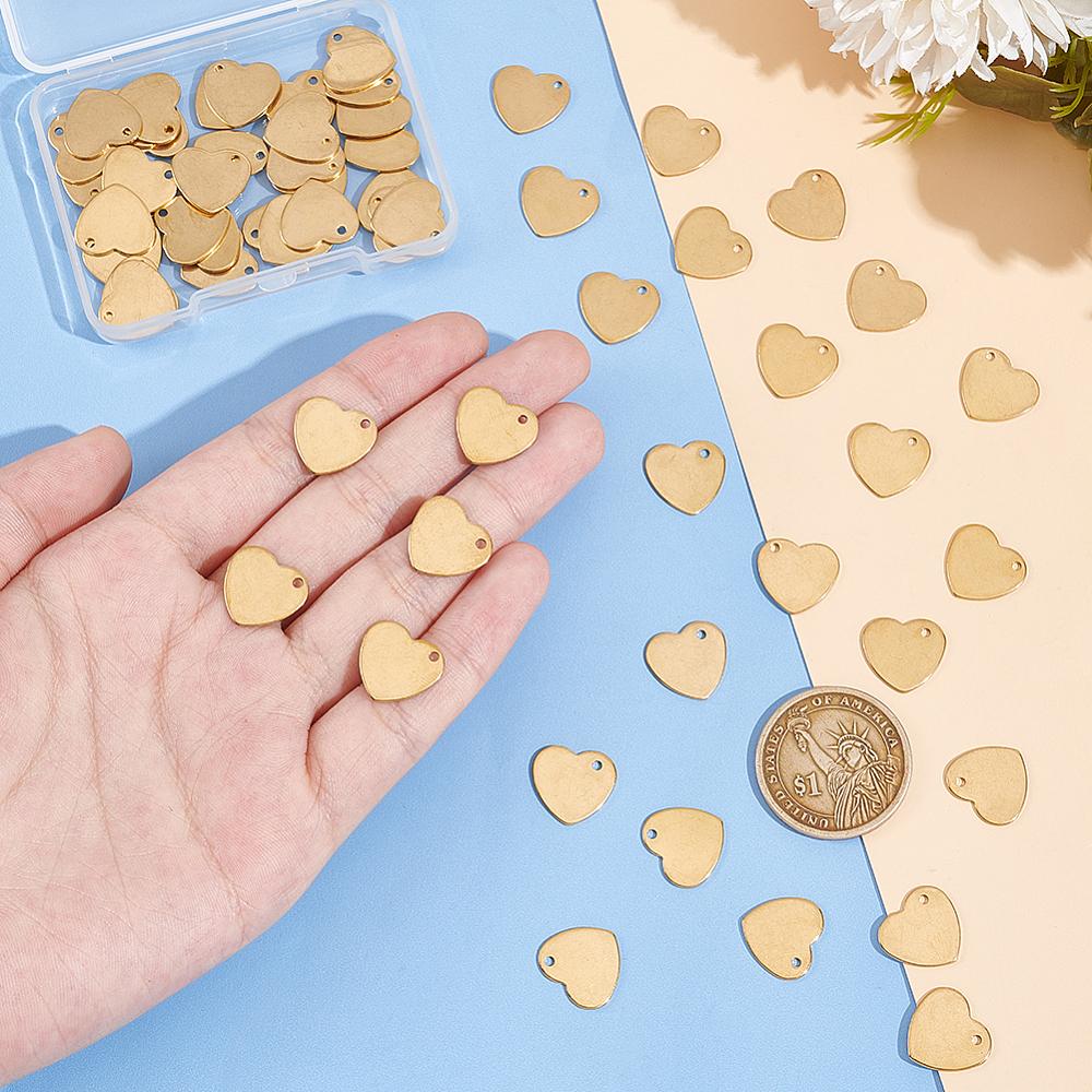 60Pcs Ion Plating(IP) 201 Stainless Steel Charms Heart Charms Real 18K Gold Plated 13.5x14x1mm Hole: 1.5mm
