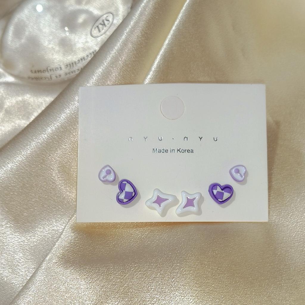 Charm purple three-piece set stud earrings femininity versatile gentle and sweet design set earrings earrings