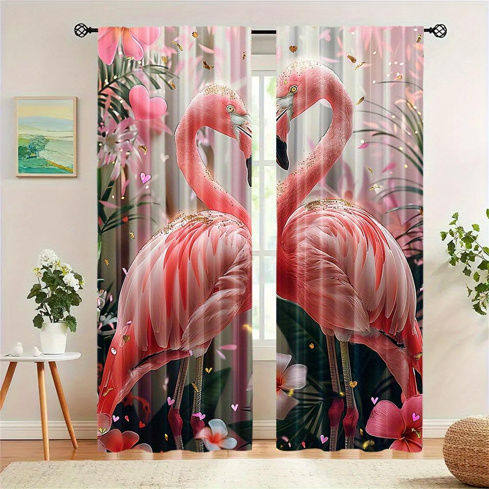 2 Stück Niedliches Tier Rosa Flamingo Druck Stangentasche Montage Digital Bedruckte Vorhänge für Wohnzimmer Küche Schlafzimmer Fenster Jalousien