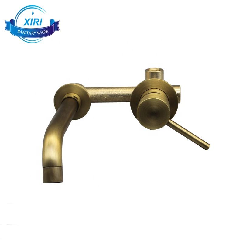 Hot Selling Wall Mount Dual Hole Antique Faucets for Bathroom Solid Brass in Wall Concealed Basin Faucets (as the picture,Brass)