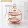 Golden Edged Double-layer Ceramic Tray, Cake Rack, Snack, Fruit Tray, Afternoon Tea Dessert Display Stand, Metal Bow Bracket