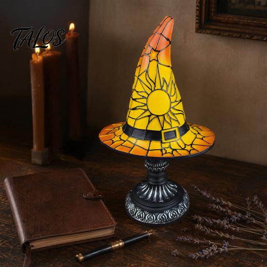 Talos Stained Glass Witch Hat Lamp, Table Lamp with Inline Switch, USB Powered Style Halloween for Bedroom Bookshelf Desk, Witches Gothic Decor Gift