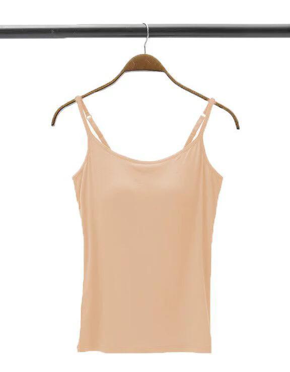 Modal Women's Wireless Strappy Tank Top with Built-in Bra Cups for Yoga
