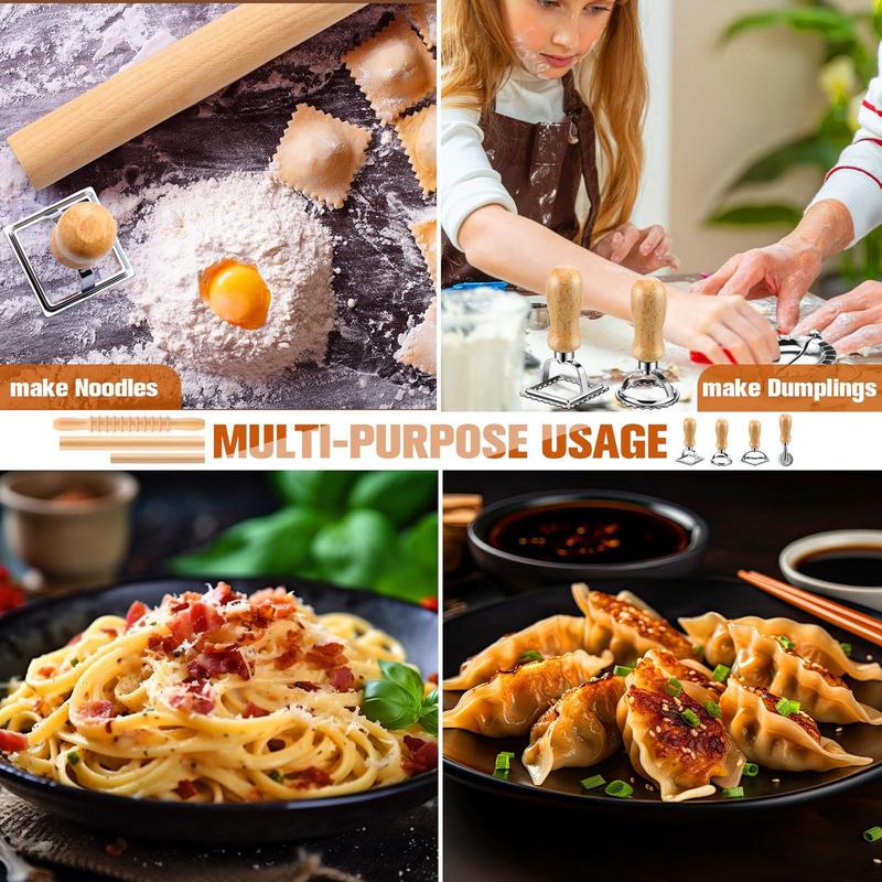 Gnocchi Pasta Making Tool Wooden Ravioli Stamp Gnocchi Pasta Maker Rolling Pin Set Baking Tools Kitchen Gadgets Pasta Making