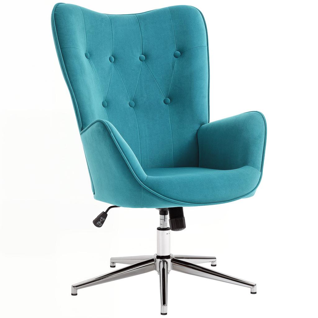 Swivel Living Room Armchair With Adjustable Height Tufted Backrest Velvet Like Fabric Blue