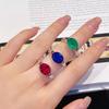 Simple Simulation Pigeon Egg Emerald Ring Inlaid With High Carbon Diamond Pigeon Blood Red Corundum Blue Pointed Crystal Ring Female