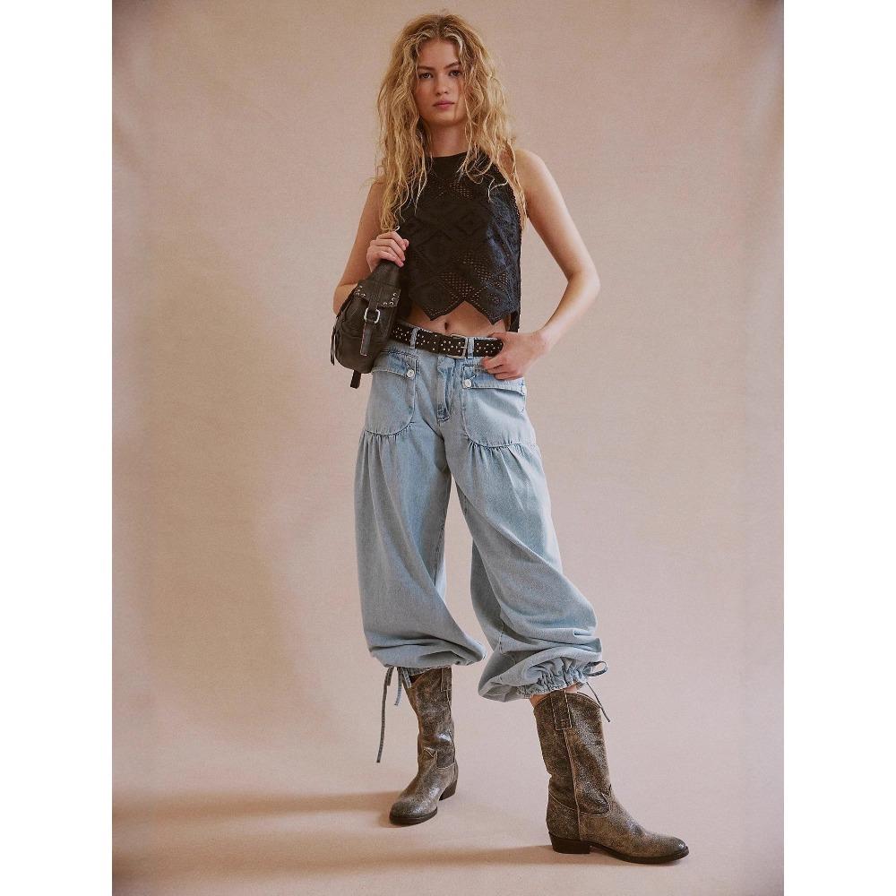 Women's Mid Rise Balloon Pants Vintage Straight Leg Jeans Loose Fit Retro Denim Trousers For Spring Casual Daily Wear