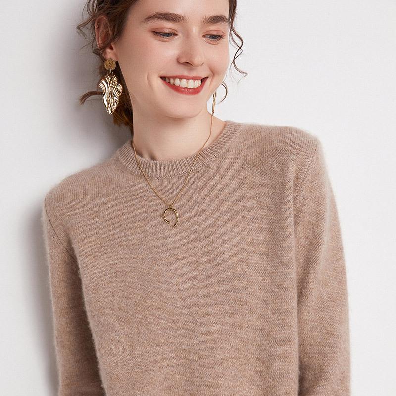 Women's Plus Size 100% Wool Thickened Round Neck Sweater - Winter Solid Color Pullover