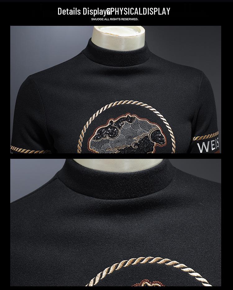 European Station 2025 Autumn/Winter Men's Wool Semi-High Neck Embroidered Sweater - Light Luxury Casual Trend