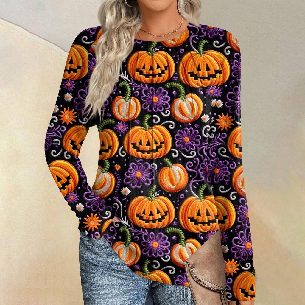 Women's Fashion Casual Halloween Long Sleeve Round Neck Top