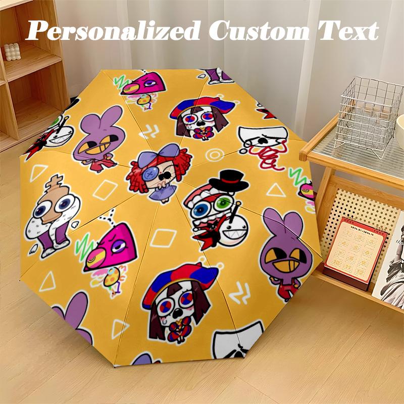8‑Rib Automatic Umbrella, The Amazing Digital Circus Design Foldable Umbrella for Sun Rain Protection Travel