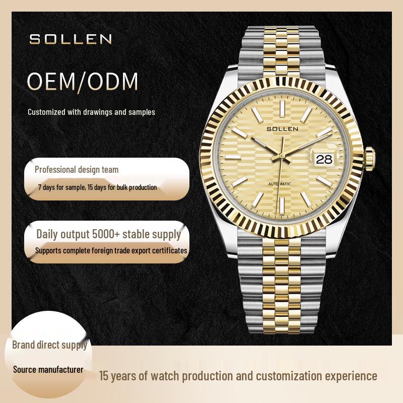 

Водонепроницаемые мужские механические часы из вольфрамовой стали White Dial Gold Markers