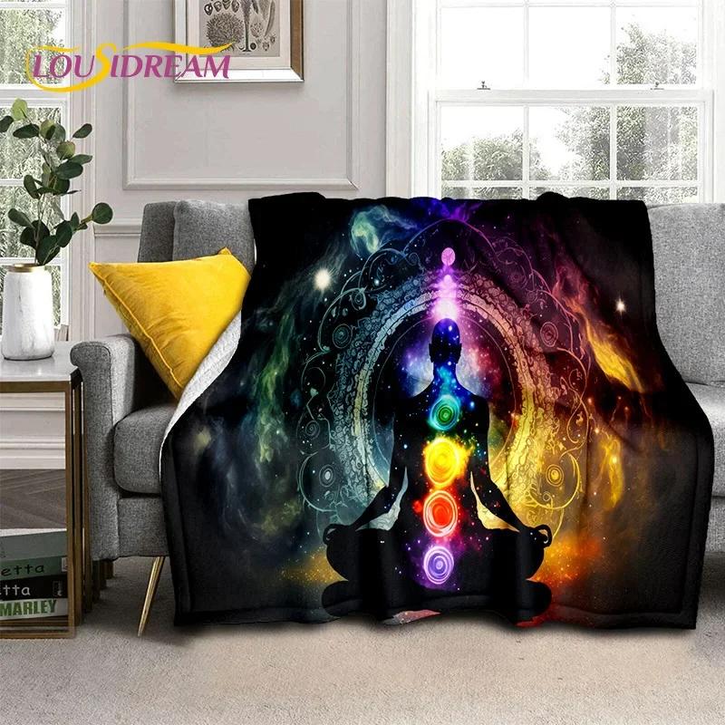 3D Jóga Meditace Duha 7 Čaker HD Měkká Flanelová Přikrývka pro Postele Ložnici Pohovku Piknik, Přehoz pro Venkovní Volný Čas Dárek