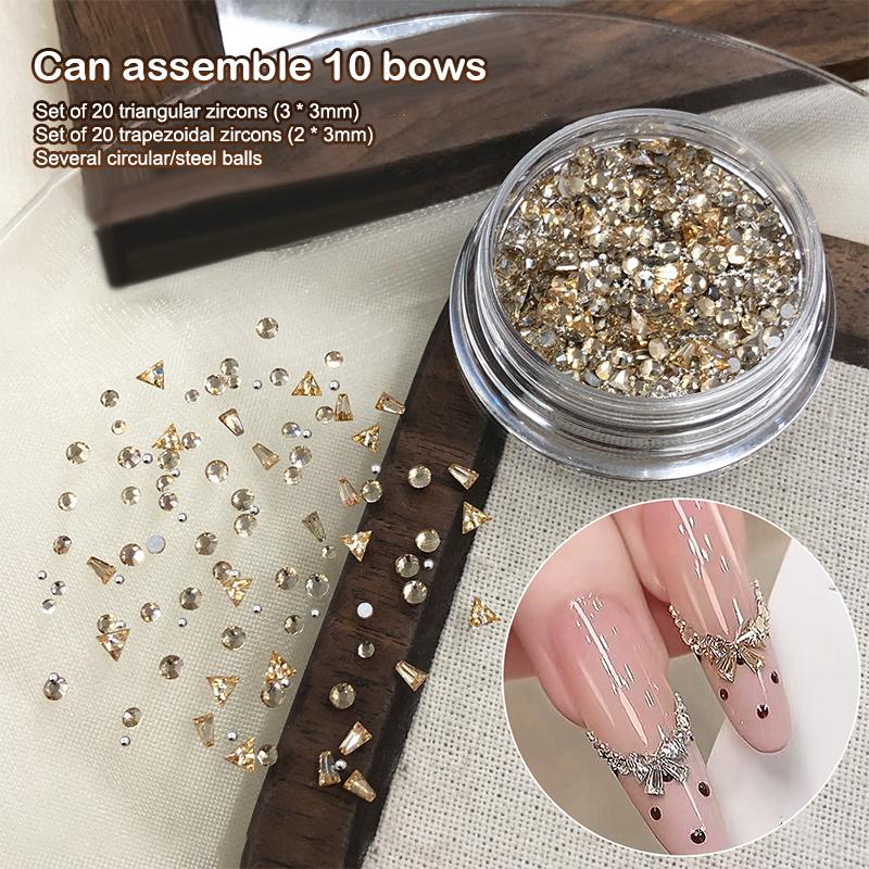 DIY Butterfly Knot Zircon Clear/Champagne 2-3mm Triangle Trapezoid Nail Gemstones Glitter Nail Rhinestone Manicure Decor