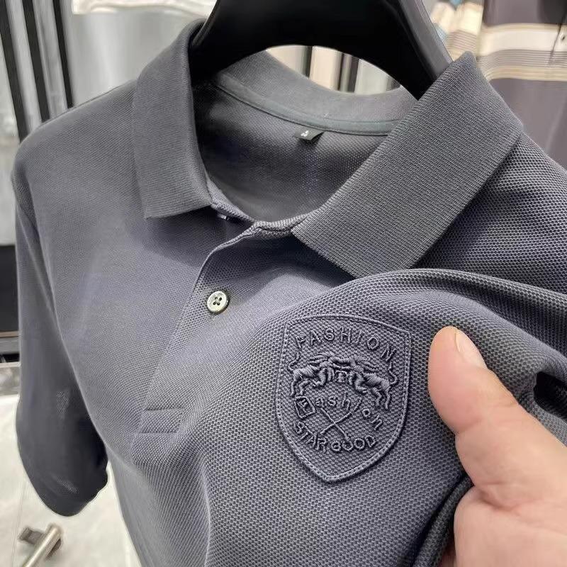 Men's Summer Short Sleeve Polo Shirt, Breathable Piqué Cotton with Embroidery, Plus Size Turn-Down Collar Shirt