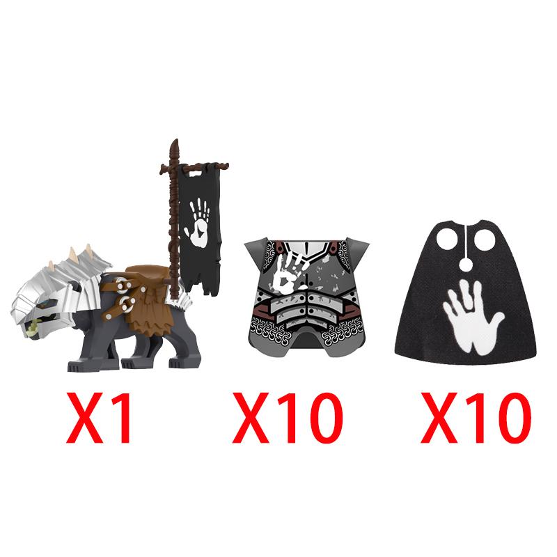 Medieval Castle Green Dragon Knight Building Blocks Figure Accessory Shield Vest Warhorse Cape Orc Flag Mount Wolf Toy Gift D123